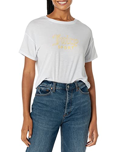 Juicy Couture Women's Varsity Crop Short Sleeve T-Shirt, White/Sunshine, Medium