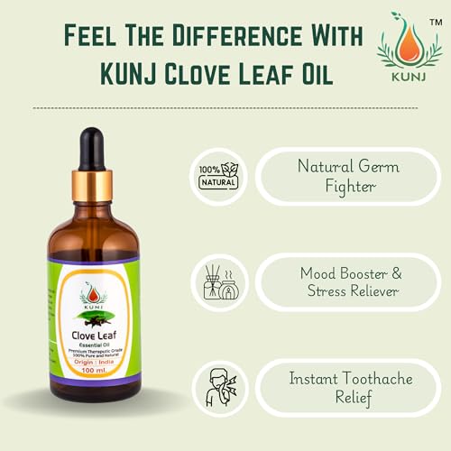 Image of KUNJ Clove Essential Oil 10ml - 100% Pure & Natural Undiluted | Clove Oil for Skin Care, Hair Growth & Scalp | For Diffuser, Aromatherapy, DIY Candle & Soap Making | Therapeutic Grade