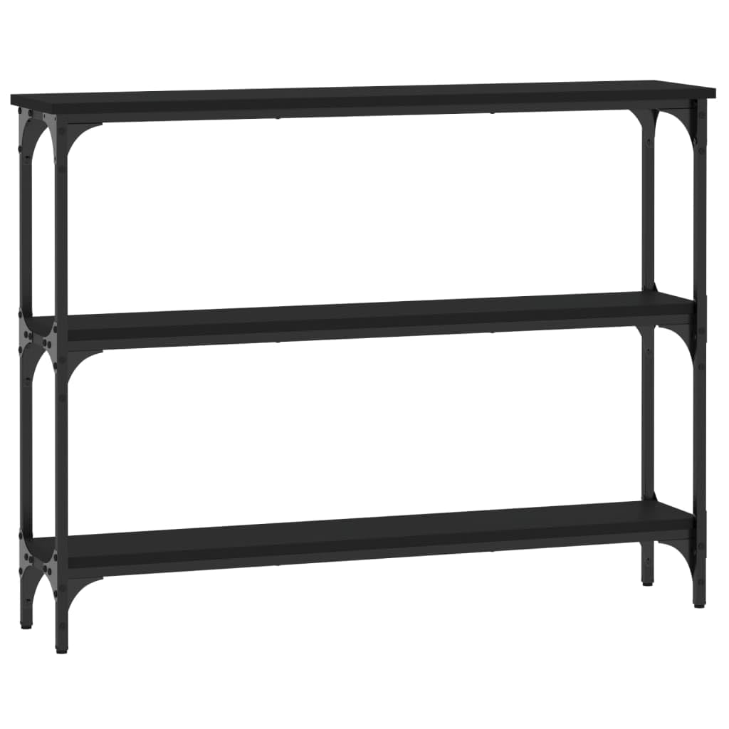 Stolik konsolowy, czarny, 100 x 22,5 x 75 cm, industrialna rama z drewna i metalu, wąska, meble do przedpokoju z regulowanymi nóżkami, do salonu, przedpokoju, sypialni