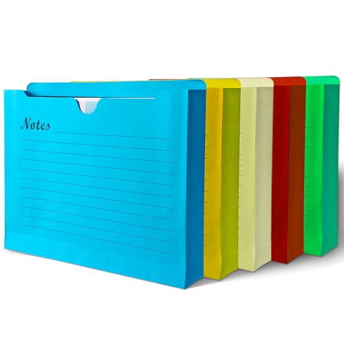 Binditek 25 Pack Notes File Jacket, 2 Inch Expansion Pockets, Letter Size Manila File Folder, 5 Assorted Colors (Yellow, Orange,