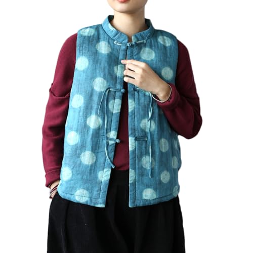 Ystylee Womens Quilted Vest Sleeveless Outerwear Lightweight Stand Collar Chinese Vintage Padded Outwear with Pockets