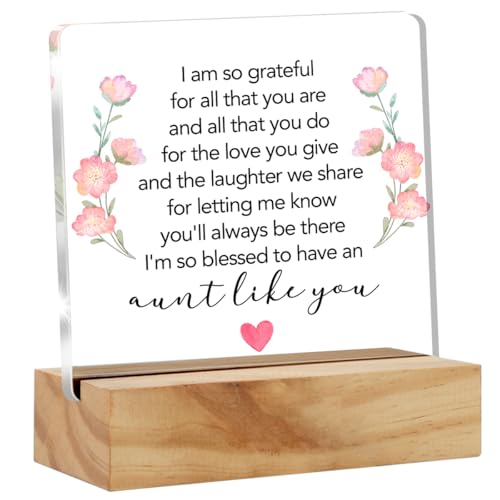 Aunt Gifts, Mothers Day Birthday Gifts for Aunt from Niece Nephew, Best Auntie Gift, Thank You Aunts Acrylic Plaque Desk Decor Sign 4x4 Inches