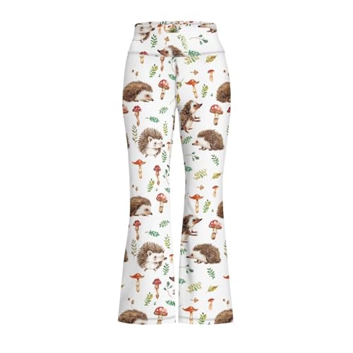 Hedgehog Flare Leggings for Girls Mushroom High Waisted Bell Bottoms Wide Leg Flare Yoga Pants2