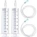 BBTO 2 Pieces Large Plastic Syringe with Tube 40 Inch Handy Plastic Tubing and Connections for Scientific Lab,Glue Dispensing,Watering,Refilling,Feeding and Measuring(300 ML)