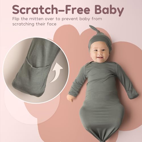 Image of Hello World Newborn Outfit Knotted Gown 0-3 Months, Baby Girl Boy Coming Home Sleeper with Sign