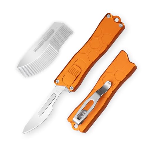 XXOK Automatic Utility knife Push Button EDC portable switch blades knife Box Cutter Scalpel folding Knife with 10PCS blades Orange