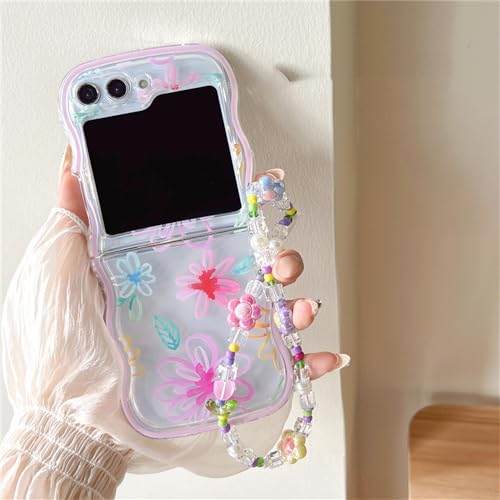 Coque Samsung Z Flip 5 avec sangle poignet et couverture ondulée durable