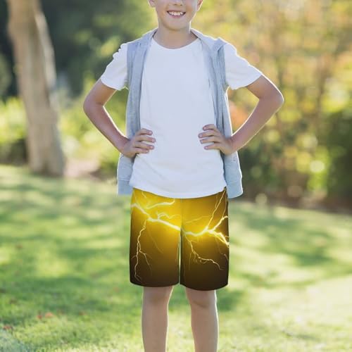 Men's Lightning Bolt Print Swim Trunks with Drawstring, Yellow and Brown3