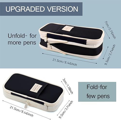Image of MAMUNU Expandable Pencil case with compartments, Large Capacity Pencil Cases Pencil Bag Pouch Office School, Portable Pencil Case Large School Stationery Organizer, Makeup Cosmetic Bag (Black)