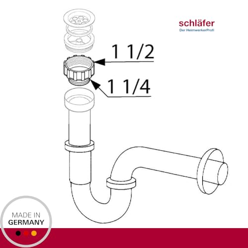 Schläfer 619811 - Reduzierstück 1 1/2 auf 1 1/4 zoll, Adapter für Siphon, Kunststoff Reduzierring, Reduzierstück für Kunststoff-Geruchsverschlüsse, weiß.
