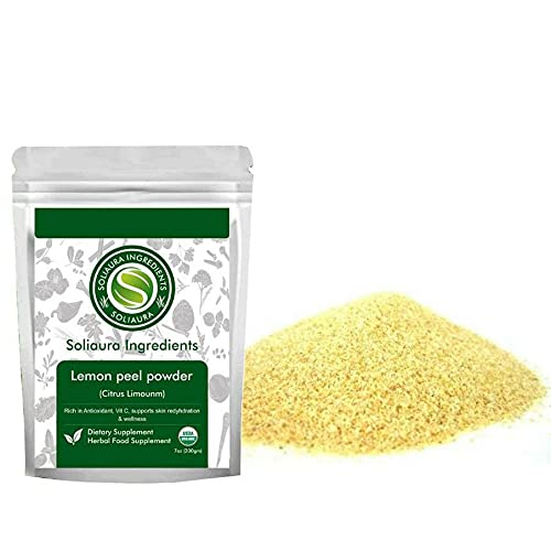 Soliaura Lemon Peel Powder 200g 7oz 100% Organic Pure & Natural Organically Grown Vegan & Non GMO for Cooking, Baking, Soap Making, Skin Care Facial Masks Whitening