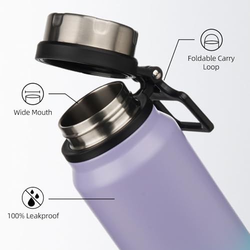 Image of BJPKPK 32oz Large Insulated Water Bottle with Handle, Stainless Steel | Leak-Proof BPA-Free Large Water Bottle, Stainless Steel Vacuum Insulated Bottle for Gym, Work, Outdoor & Everyday Use