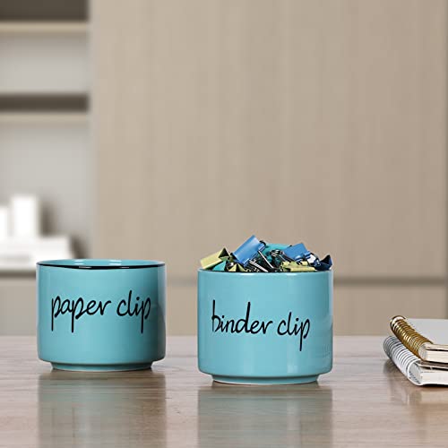 Ontube Ceramic Paper Clip Holder And Binder Clip Holder Set Dispenser Organizer For Desk (Turquoise) #TOP7