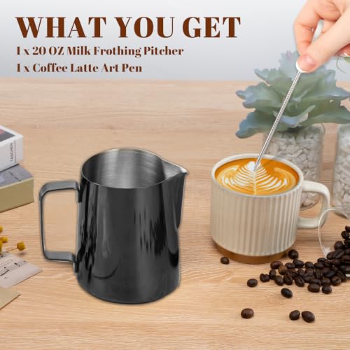 Image of Amrules Milk Frothing Pitcher 20oz Frother Cup Barista Tools, Bright Black