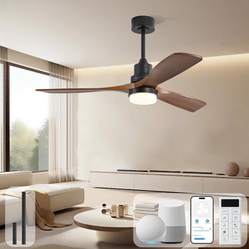 Image of Sofucor Smart Ceiling Fan, 52 inch Low Profile Ceiling Fans with Lights and Remote, Compatible with Alexa /Google /App, 3-Color Light 6-Speed DC Motor Reversible Timer for Bedroom Living Room Patio Outdoor