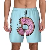 Uusnwaa Traje de baño con estampado de donas para hombre con forro de compresión, traje de baño de secado rápido con bolsillos, pantalones cortos de playa, Negro, XXL