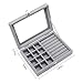 STYLIFING 2 in 1 Jewelry Organizer Box 12 Grids 7 Slots, Velvet Jewelry Tray Ring Earring Holder Stackable Jewelry Display Case for Women(Grey)