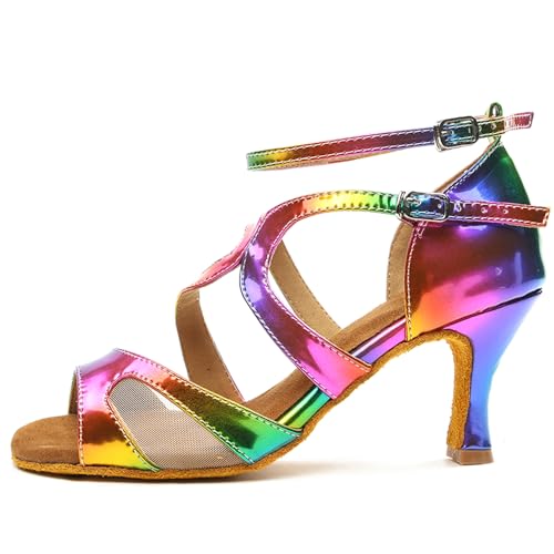 Chaussures de danse latine à talon multicolore de 7.5 cm unique