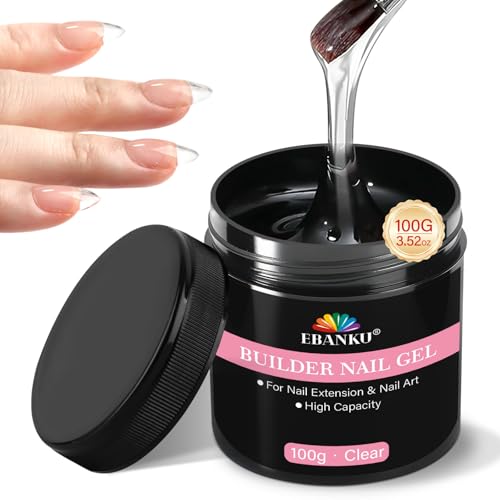100g Gel Constructor Transparente, EBANKU Gel Duro de Gran Capacidad para Uñas, Fortalecedor para Extensiones de Uñas, Secado con Luz UV de Larga Duración