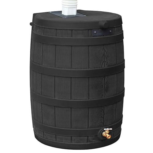 Image of Good Ideas Rain Wizard 50 Gallon Plastic Outdoor Home Rain Barrel Water Storage Collector with Brass Spigot and Flat Back Design, Black (3 Pack)