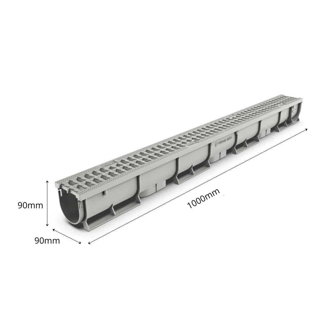 VODALAND - Canaleta de Drenaje Easy 1 con Rejilla de Plastico color GRIS - Kit de 5 Metros | Drenaje Eficiente y Estético para Jardines, Terrazas y Áreas Exteriores | Solución Perfecta para tu Espacio