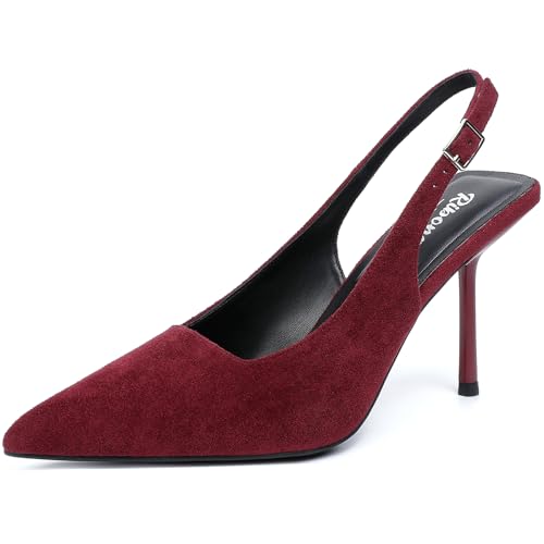 Image of RIBONGZ Sexy Slingback Pumps Elegant Dressy Heels for Women Closed Toe Pointy High Heels Wedding Bride Prom Party Evening Shoes