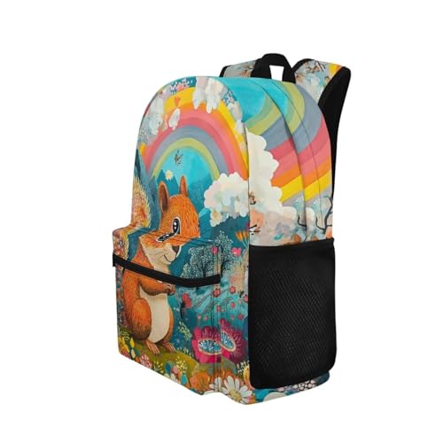 Squirrel Rainbow Cute Backpack For Unisex Kids 17 Inch Elementary Animal Print School Bag Durable Travel Rucksack2