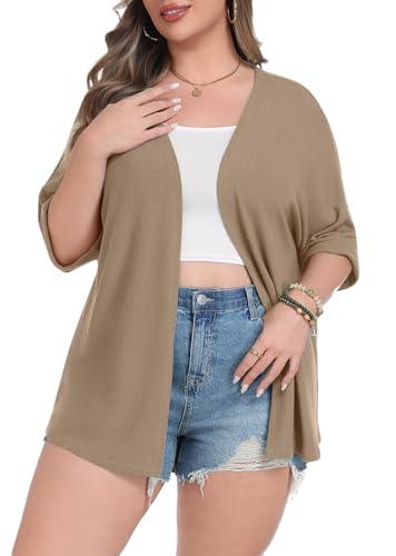 Image of Lastshe Womens Plus Size Cardigan Short Sleeve Lightweight Loose Cover Ups Open Front Sweaters Summer Cardigan