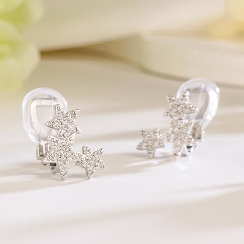 SELOVO Star Trendy Clip on Stud Earrings Zircon Silver Tone2