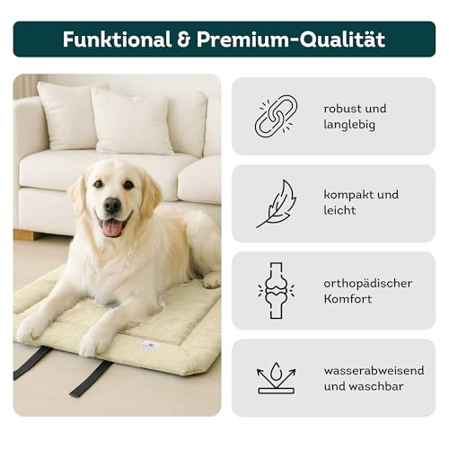 Wanderpfote Hundedecke für Unterwegs, 75 x 50cm – Waschbar, Orthopädisch, Wasserdicht – Hochwertiges Design – Hundedecke Outdoor, Hundematte Auto (Braun, Größe M)
