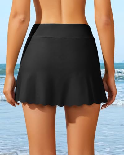 Image of Women Swim Skirt Tummy Control Swimsuit Skirt with Built-in Shorts High Waisted Split Swim Bottom (Available in Plus)