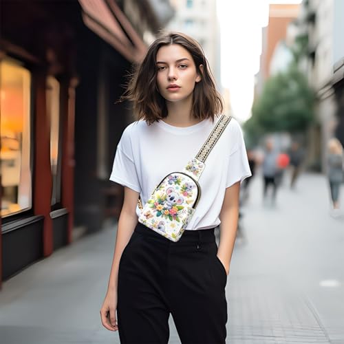 Sling Bag for Women Cartoon Koala Flower Tropical Plant Crossbody Bag Backpack Purse Small Cross Body Bags Travel Shoulder Bags Multipurpose Chest Bag2