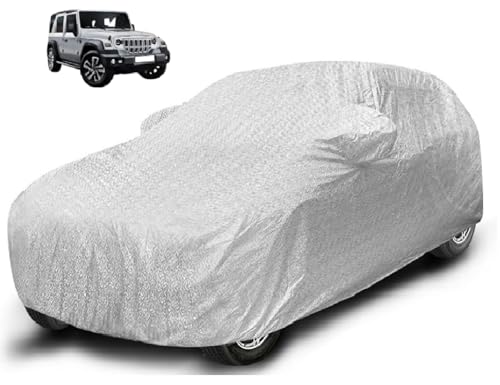 Image of Auto Hub Waterproof Car Cover Compatible with Mahindra Thar Roxx (5 Doors) with Mirror Pocket, Soft Cotton Lining, Waterproof Thar Roxx Car Cover- Metallic Silver