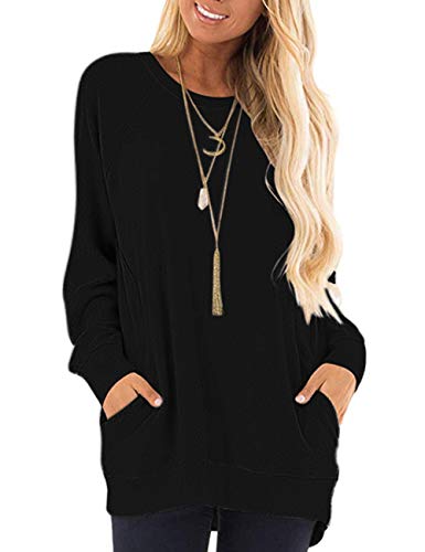 AUSELILY Womens Sweatshirts Black Tunic for Fall Long Sleeve Tops Shirts L