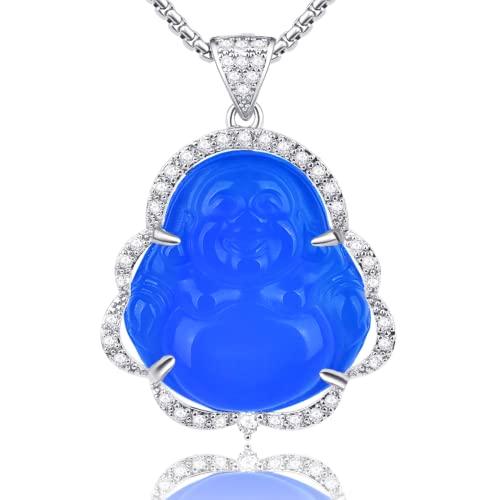 Image of ASGIFT Laughing Buddha Necklace Cubic Zirconia Green Jade Buddha Pendant with 18K Gold Plated Chain Lucky Buddha Necklace Jewelry Gift