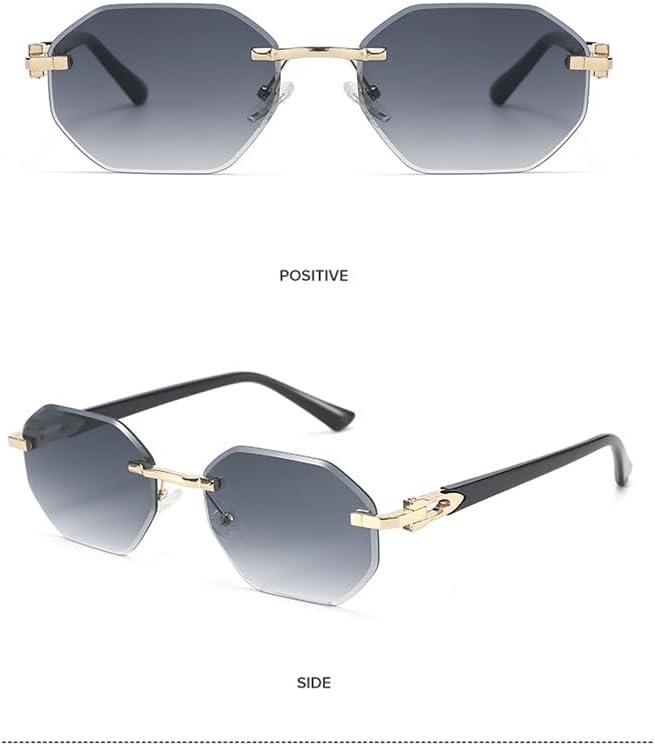 Rimless Octagon Sunglasses Narrow Cut PC Lens Frameless Metal Decor Fashion Shades image 3