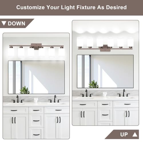 Image of IZORRO Bathroom Light Fixtures, Modern Vanity Lights, Bathroom Lighting Fixtures Over Mirror with Milky White Shade, Wall Sconce for Living Room Cabinet Bedroom (Oil Rubbed Bronze, 6-Light)