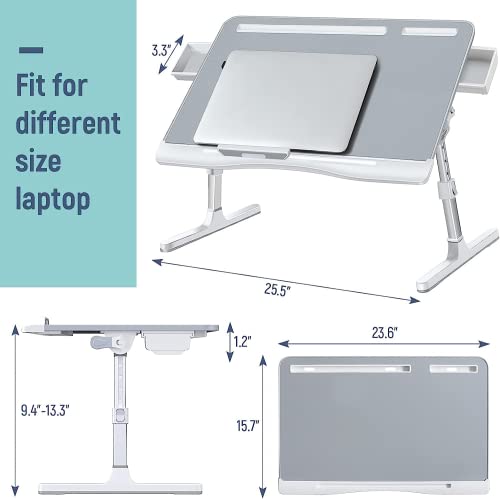 Laptop Bed Tray Desk, Adjustable Pvc Leather Bed Table 2 Drawer, Portable Laptop Lap Desk With Foldable Legs For Bed Sofa Couch Floor, Supplies For Online Working, Study #TOP1