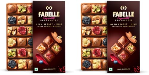 Image of Fabelle Open Secret - Milk, Centre- Filled Luxury Chocolate Bar Topped with Visible Nuts & Berries, 121g (Pack of 2)