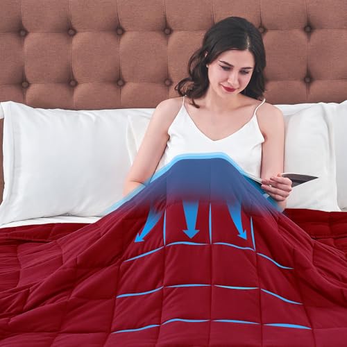 Image of yescool Weighted Blanket for Adults (10 lbs, 48 inch x 72 inch, Red) Cooling Heavy Blanket for Sleeping Perfect for 90-110 lbs, Twin Size Breathable Blanket with Premium Glass Bead, Machine Washable