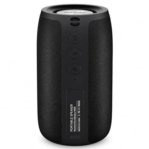 Musibaby M68 Portable Bluetooth Speaker, Bluetooth Speakers Wireless with Deep Bass, Small Waterproof Speaker for Home and Outdoor Use, Dual Pairing, FM Radio, USB/AUX Input, 24H Playtime,Black