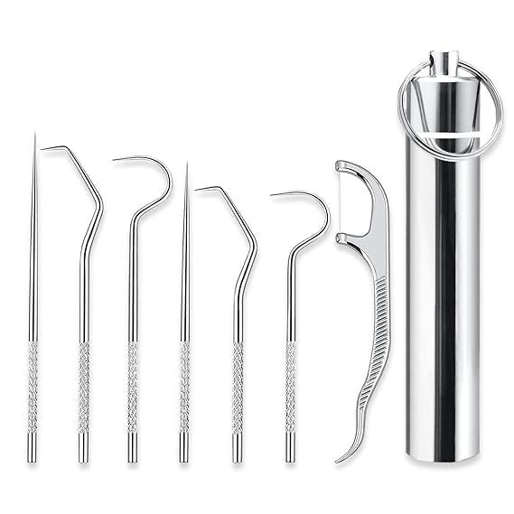 labros 7 in 1 Dental Cleaning Kit Professional Teeth Cleaning Tools Tartar Plaque Remover for Braces Stainless Steel Reusable Toothpick Floss Picks Oral Care Kit for Deep Cleaning at Home Use-picture-12
