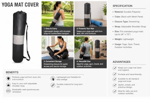 Image of US FITNESS Yoga Mat Bag Cover for Men & Women | Anti Slip Exercise Mat for Yoga Workout Pilates Stretching & Fitness Training | Non Toxic Cushioned Workout Mat for Home Gym & Meditation