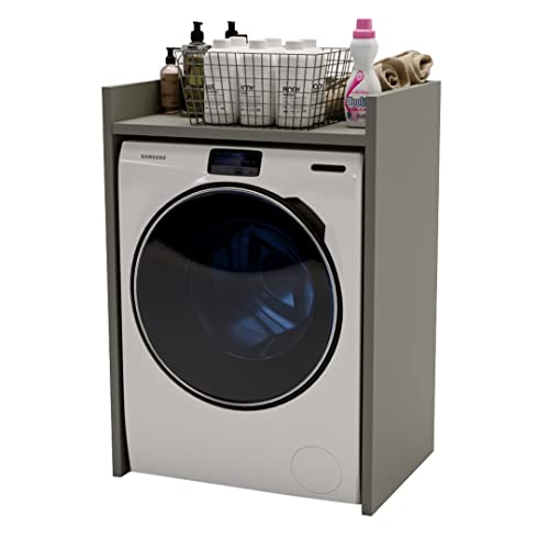 MRBLS Waschmaschinenschrank Überbauschrank für Waschmaschine Trockner Wäschetrockner Badschrank Badezimmermöbel Waschküche Waschmaschinenregal Waschmaschinenüberbau viele Farben-66x97x62cm (Grau Matt)