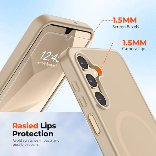 Image of SUPFINE Magnetic for Samsung Galaxy A16 5G Case with Screen Protector, (Built-in Magnets) (Military Grade Drop Protection) Slim Translucent Shockproof Phone Case,Pink Gold