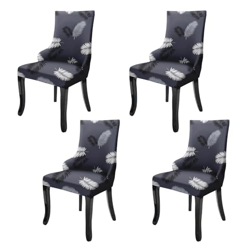 Image of House of Quirk Wingback American Side Chair Slipcover-Accent Chair Cover Slipcover with Arm,Washable Dining Chair with Nailed Trim Protector for Dining Living Room Pack of 4 (Dark Grey Fern)