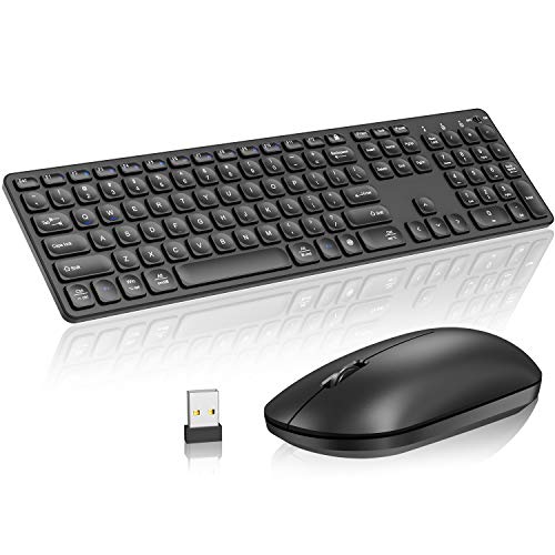 Wireless Keyboard and Mouse Combo, CHESONA 2.4GHz Silent Slim Compact Full Size Low Profile Keyboard and Mouse Set with Numeric Keypad for Windows, Laptop, Notebook, PC, Desktop, Computer, Black