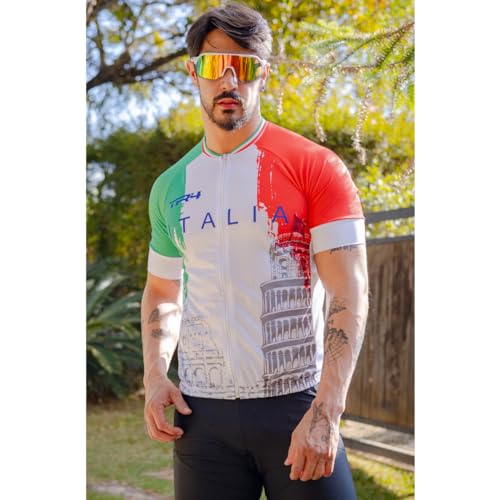 Camisa de Ciclismo Masculina Manga Curta Way Premium Torre de Pisa Proteção UV Slim Confortável Pro