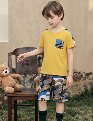 Image of mksodopy Boys Summer Outfit Set 2 Piece T Shirt and Camo Shorts Casual Clothes for Little Big Boys 5-16