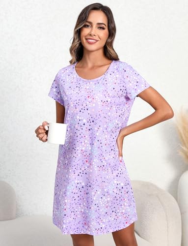 Image of PNAEONG Women's Cotton Long Maxi Night Gown Nighty Dress Stylish Super Soft Comfortable | Soft Cotton Blend Nightshirt, Casual Printed Sleepwear, Comfy, Lightweight, Knee Length Nightdress for Sleep, Home, Lounge